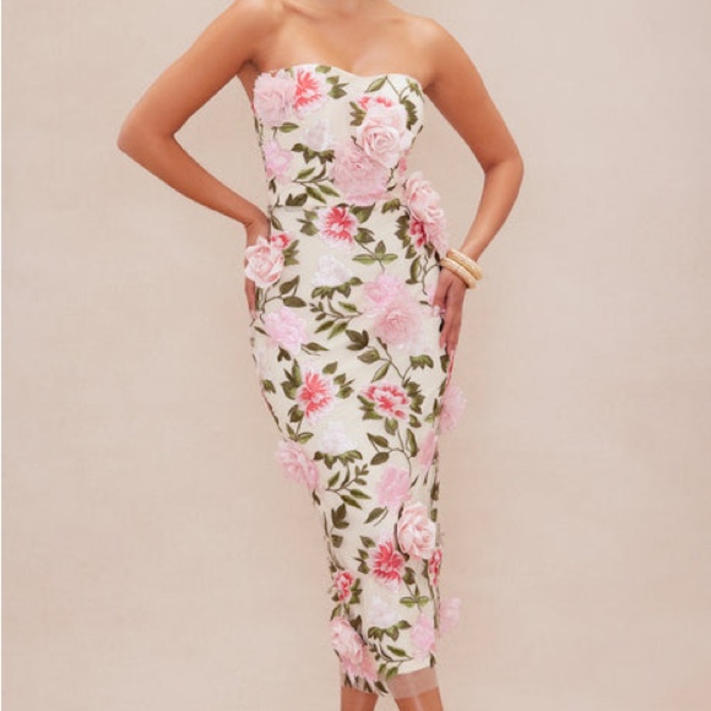 Strapless Pink Floral Sheath Dress